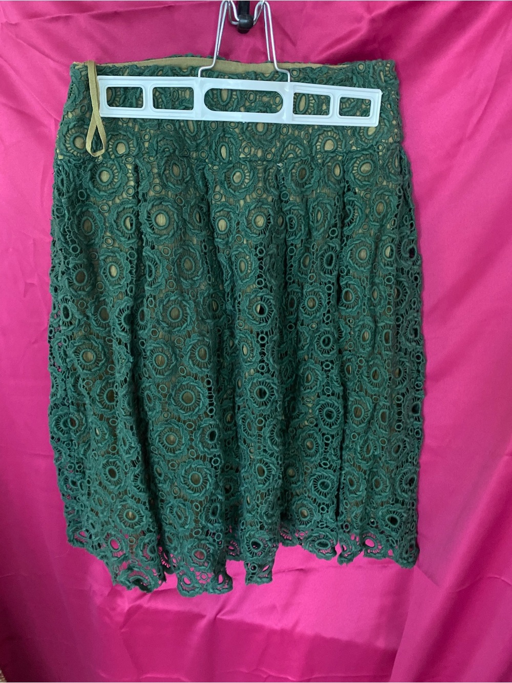 Moulinette Soeurs Forest Green Crochet Lace Midi Skirt Anthropologie